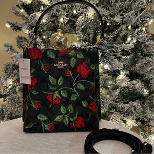 NWT Coach Mollie Bucket Bag 22 In Signature Canvas With Fairytale Rose Print